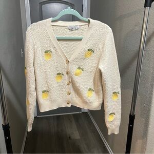 Sadie & Sage Cream Cardigan with Lemon Embroidery - Womens XS
